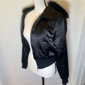 Sheri Bodell Black Bomber Jacket with Satin Finish